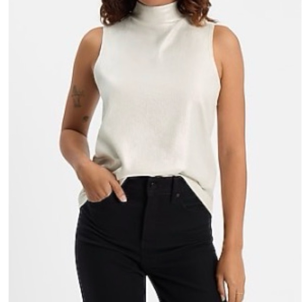 Express Ribbed Mock Neck Top in Silver